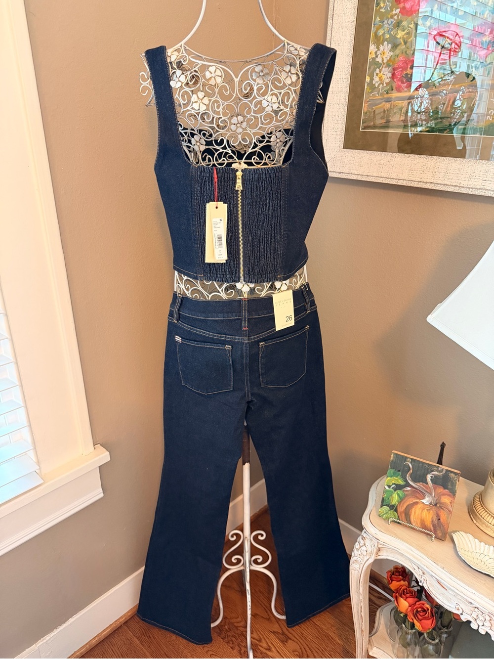 Alice + Olivia Dark Blue Corset and Jeans set Size 6 Top and 26 Jeans - Picture 2 of 8